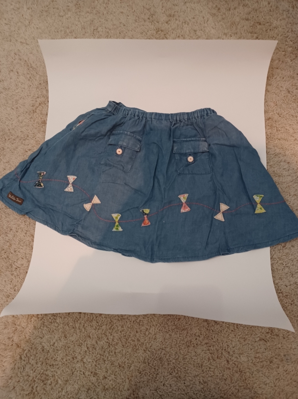 Girls' Blue Button-Front Denim Skirt with Kite Embroidery - Picture 2 of 2